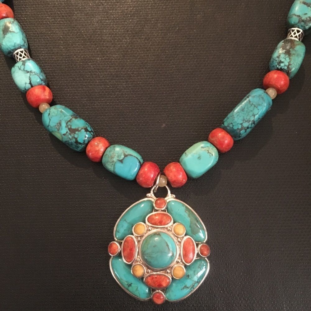 Barse Turquoise Coral And Citrine Necklace 485$